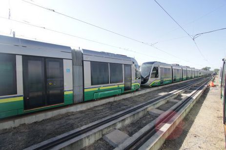 Obras do VLT de Mato Grosso passando por vistoria em julho de 2022.