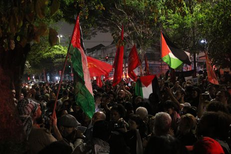 São Paulo (SP), 10/10/2023 - Ato em defesa da Palestina em frente ao restaurante Al Janiah, em Bela Vista. Foto: Rovena Rosa/Agência Brasil