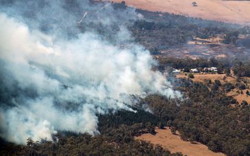 Smoke from bushfires rises north of Beaufort, near Ballarat in Victoria, Australia February 24, 2024. Firefighters are continuing to battle a large bushfire in western Victoria with authorities concerned conditions in the coming week will be the worst in four years. AAP Image/David Crosling/Pool/via REUTERS  ATTENTION EDITORS - THIS IMAGE WAS PROVIDED BY A THIRD PARTY. NO RESALES. NO ARCHIVE. NEW ZEALAND OUT. NO COMMERCIAL OR EDITORIAL SALES IN NEW ZEALAND. AUSTRALIA OUT. NO COMMERCIAL OR EDITORIAL SALES IN AUSTRALIA
