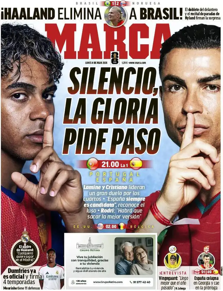 Marca/Divulgação Brasília (DF), 06/07/2026 - Capa do jornal Marca fala da elimininação do Brasil pela Holanda na Copa do Mundo de 2026. Foto: Marca/Divulgação